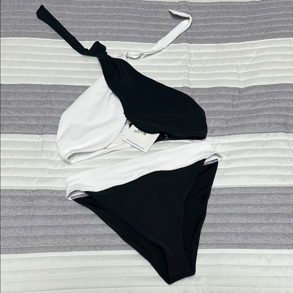 Beach Riot Black and White One-Shoulder Bikini Set